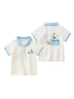 2026 Boys T-Shirt Set White Blue Short Sleeve Polo