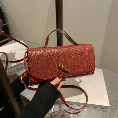 Black Woven Handbag for Women with Gold Plated Clasp