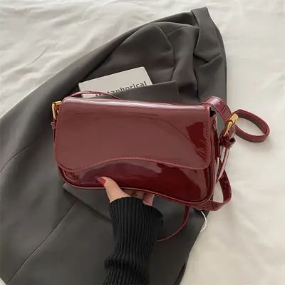 Black Patent Leather Shoulder Bag for Women 2025