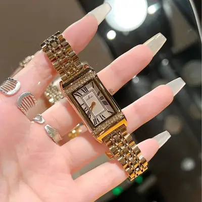 Women's Light Luxury Steel Belt Watch with Diamond Earring