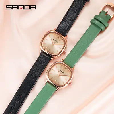 Women's Rose Gold Square Watch with Mesh Band