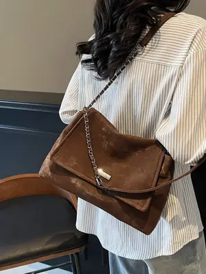 Brown Velvet Chain Shoulder Bag for Women 2025