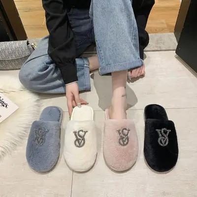 Baotou Mao Mao cotton slippers women's 2021 autumn and winter new warm slippers home bright diamond slippers fashion outerwear women's shoes