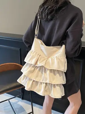 Women's Pleated Shoulder Crossbody Bag Beige Spring Summer 2025