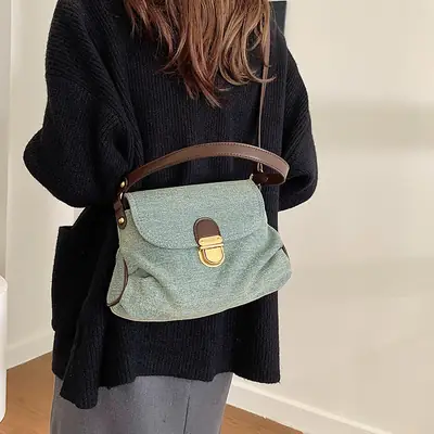 Korean Style Saddle Crossbody Bag Women Green