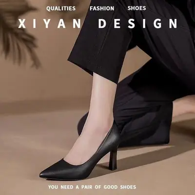 Black Flight Attendant High Heel Shoes for Formal Wear