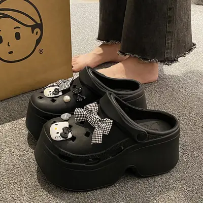 Hello Kitty Clogs Black Bow Non-Slip Women