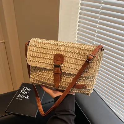 Korean Style Straw Shoulder Bag Small 2025