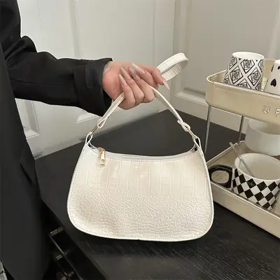 White Croc Texture Shoulder Bag 2025 Summer