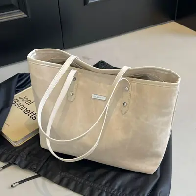 Women's Beige Large Capacity Shoulder Tote Bag 2025