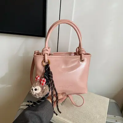 Pink Leather Shoulder Bag with Tassel for Women