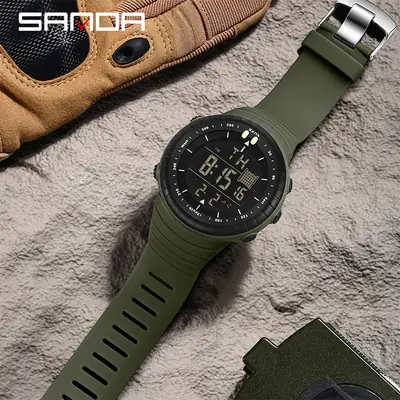 Sanda Digital Analog Watch Outdoor Sports Waterproof Tan