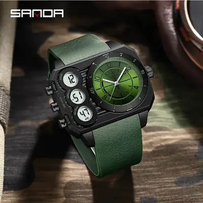 Sanda Men's Luminous Chronograph Dual Display Watch