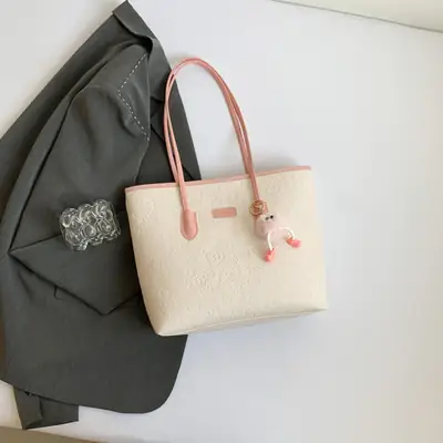 Black Korean Work Commuter Shoulder Bag with Cute Charm