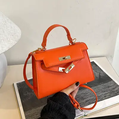 Orange Leather Shoulder Crossbody Bag for Women 2025