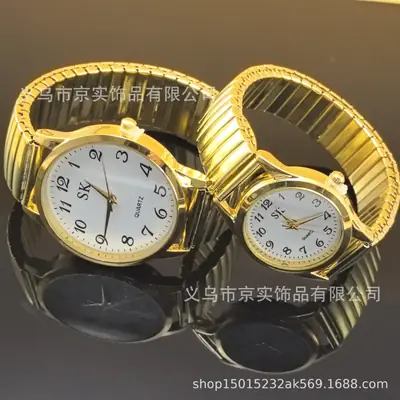 Middle-Aged and Elderly Pointer Digital Face Men and Women Quartz Large Dial Watch Elastic Band Couple Fashion Wholesale