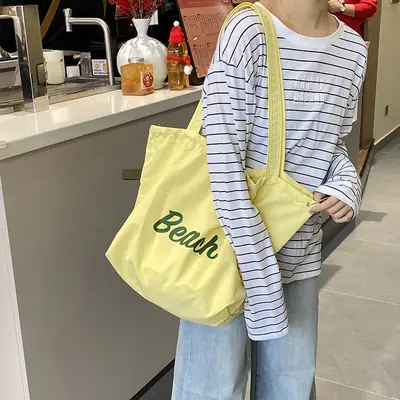 Yellow Canvas Shoulder Bag for Women New Size Artistic Design