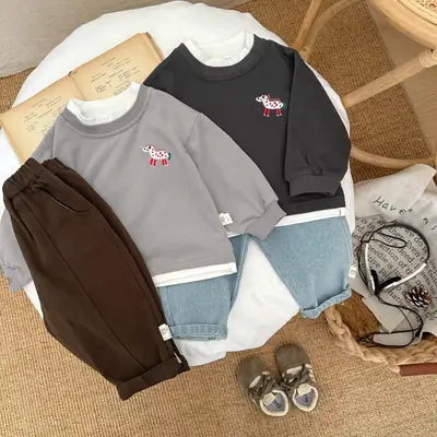 Boy's Black Cotton Long Sleeve Sweater 2025