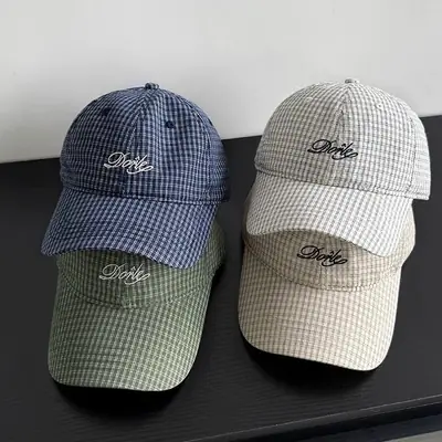 Green Plaid Baseball Cap for Men with Embroidered Logo