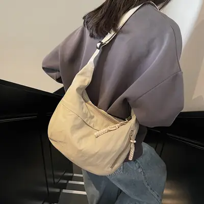 Women's Beige Crossbody Bag with Chain Strap Large Capacity