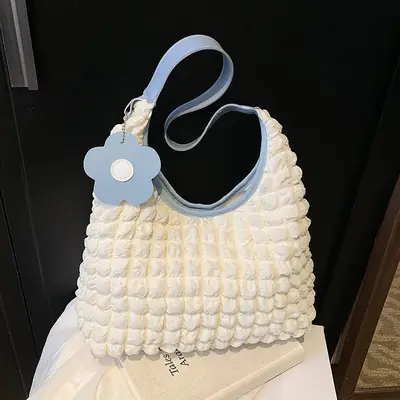 Women's Plaid Underarm Bag White Blue One Shoulder