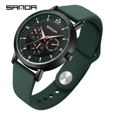 Sanda Black 3-Eye Watch Brown Strap Men Women
