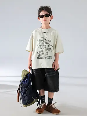 Boys Korean Style Summer Denim Shorts T-Shirt Set
