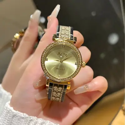 Gold Plated Women's Quartz Watch with Chain Strap