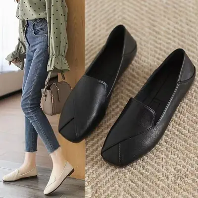 Women's Black Square Toe Slip-On Loafers