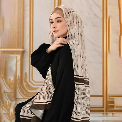 Arabian Chiffon Long Scarf for Women Beige Black