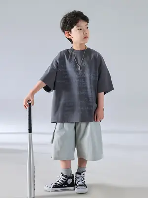 Boys Korean Print Short Sleeve T-Shirt White 2025