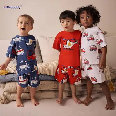 2025 Boys Orange Cartoon Dinosaur T-Shirt Shorts Set