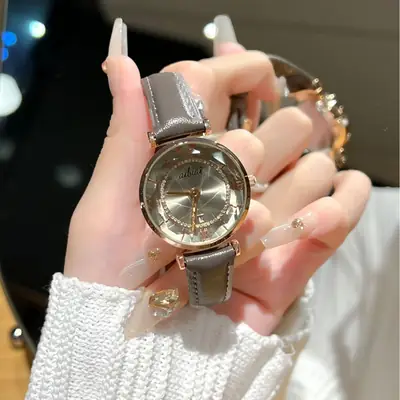 Women's Mirror Diamond Glass Ferris Wheel Watch Gold Steel Belt