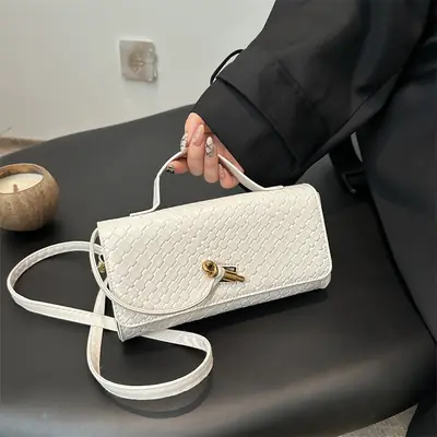 White Woven Crossbody Bag for Women