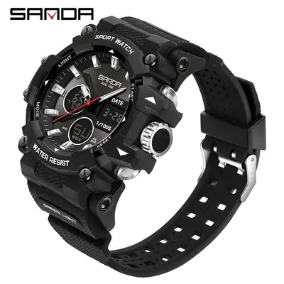 Sanda Black Red Waterproof Men's Digital Watch