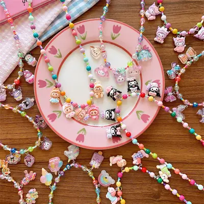 Korean Children's Cute Resin Color Cartoon Princess Necklace Girls' Early Spring Hanging Accessories 5 Accessories Necklace