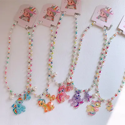 New Kids Cartoon Beaded Necklace with Butterfly Pendant