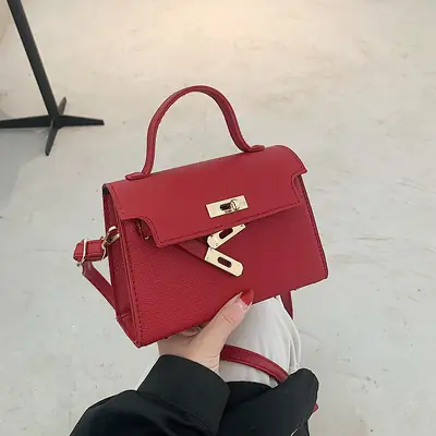 Red Lock Mini Shoulder Crossbody Bag for Women
