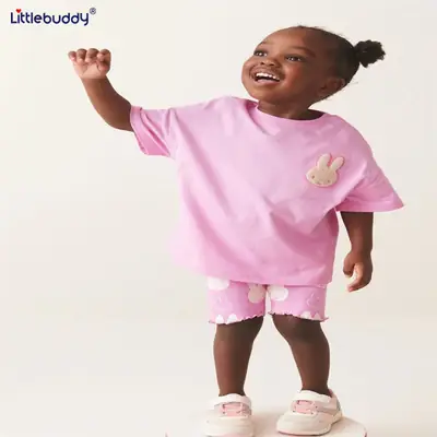 Pink Bunny Print Baby Shorts Set Pure Cotton
