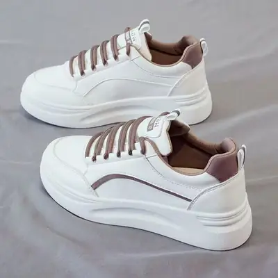 White Harajuku Women Sneakers with Pink Pink Sole
