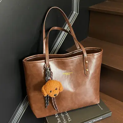 Vintage Brown Leather Tote Bag for Women 2025