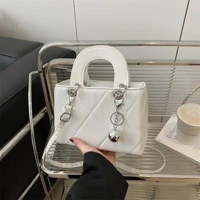 White Rhombic Embroidery Shoulder Bag for Women