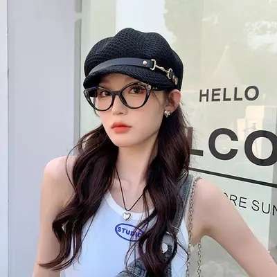 Women Hollow Breathable Beret Hat with Sun Protection