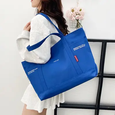 Blue Canvas Large Shoulder Bag for Women