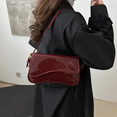 Women's Red Glossy Shoulder Crossbody Bag 2025