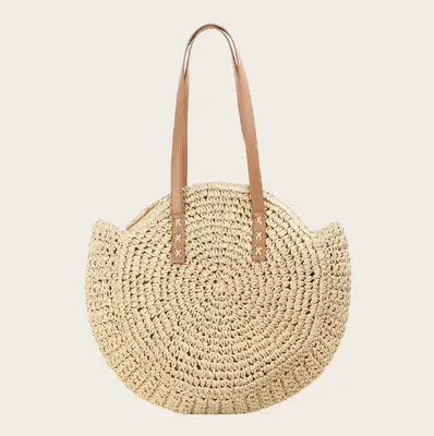 Handmade Straw Woven Bag Summer New Round Casual Woven Bag Bohemian Beach Portable Shoulder Paper Woven Bag
