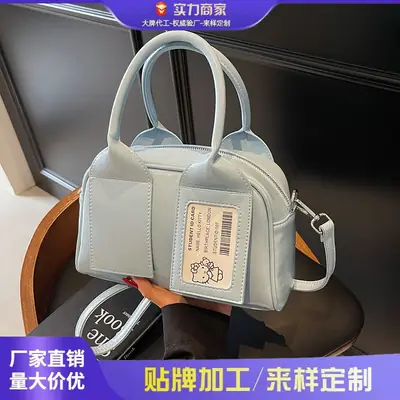 Women's Boston Bag Grey Leather Shoulder Crossbody 2025