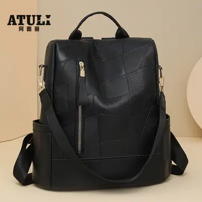 2025 Women's Black Quilted Shoulder Backpack