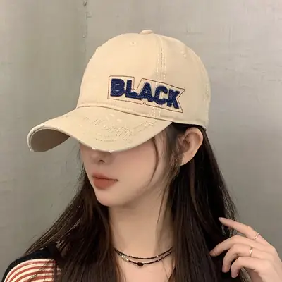 Women Red Distressed Hat with Side Letter "BMAC"