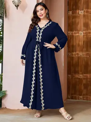 Elegant and Stylish Gold-Stamped Lace Patchwork Dress Set for Women 2025 Cross-Border Plus Size Dress